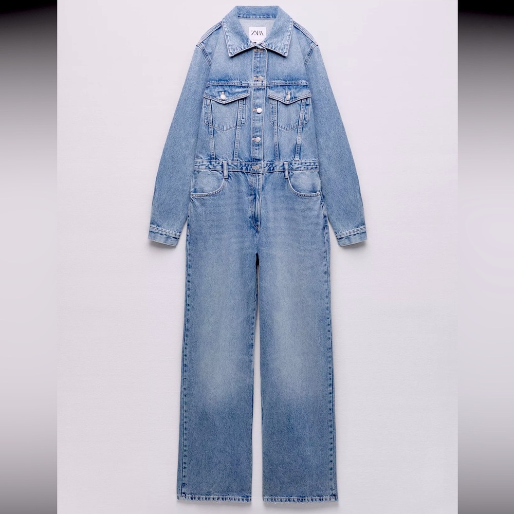 Zara Light Blue Denim Jumpsuit